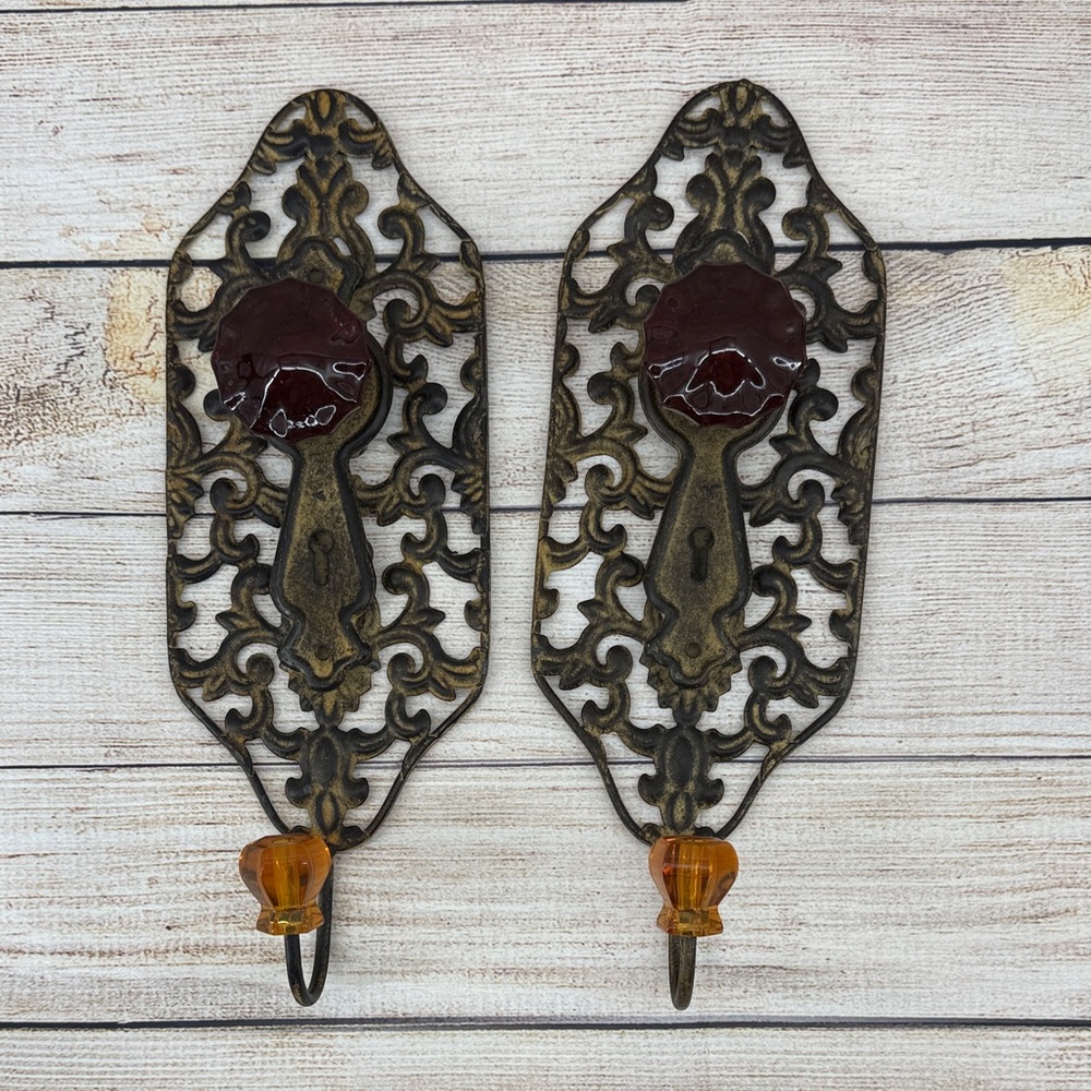 Vintage Style Wall Hooks with Amber Accents
